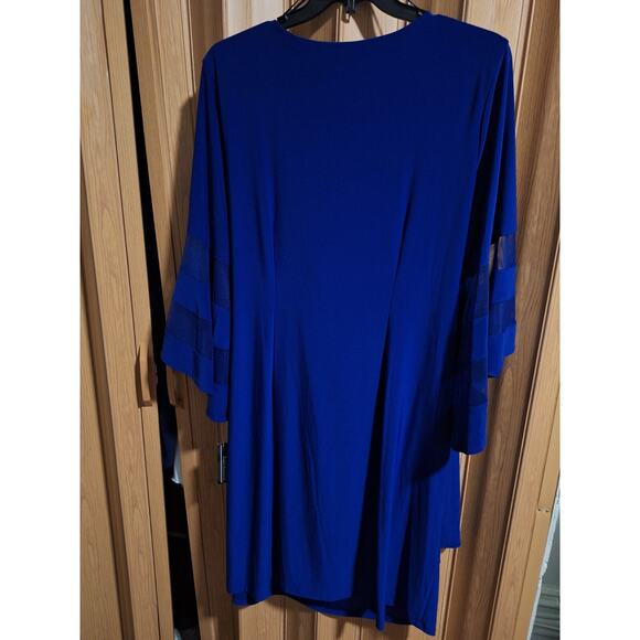 RNWT R&M Richards Women’s 20W Blue Illusion Bell-Sleeve V-Neck Wrap Dress - Picture 2 of 3